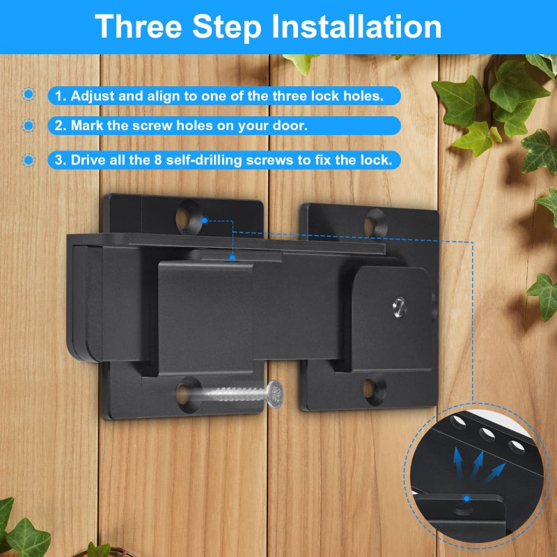 GreaTalent 7.5"" Flip Gate Latch Lock with Padlock Hole 2Pack, 4mm Heavy Duty Aluminum Alloy Adjustable Door Latch for Sliding Swing Open Door, Outdoor Gate, Wooden Fence, Barn Door, Shed, Garage, Yard - Image 5